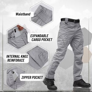 Pantalones tácticos grises con logotipo personalizado para hombre, cintura alta, transpirables y de secado rápido para actividades al aire libre en primavera y verano - Product Image 5