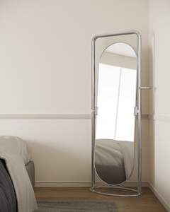 Contemporary Oval Frame <b>Standing</b> <b>Mirror</b> With Unique Curved Base Design For Modern Home Styling - Product Image 3