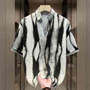 Moda de verano para hombre para polo con cuello en V de manga corta y media manga suelta impresa patrón 3D superior - Product Image 2