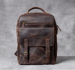 Directo de fábrica, venta al por mayor, alta calidad, cuero genuino, gran cremallera reutilizable, mochila Vintage, mochila de viaje para ordenador portátil universitario - Product Image 2