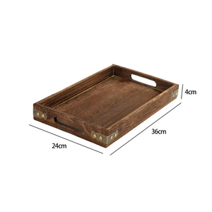 Bandeja de madera para servir Mango de diseño de cuerda de metal Bandeja de madera rectangular para servir comida Bandeja de desayuno - Product Image 5