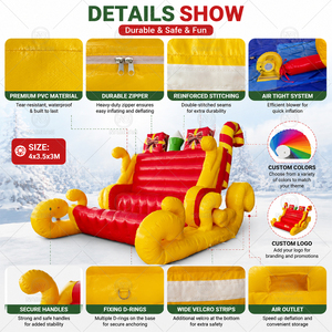 Traîneau gonflable géant de Père Noël avec boîtes cadeaux, traîneau de Noël gonflable en PVC pour intérieur, centre commercial, extérieur, jardin, fête de Noël, décoration de fête - Product Image 3