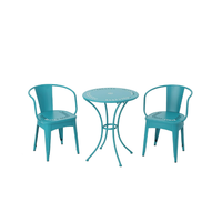 Ensemble de meubles d'extérieur en verre bleu mat moderne et durable, comprenant 3 pièces : table et chaises de jardin pour villa, salon ou hôtel