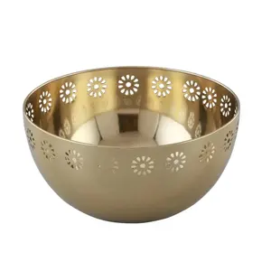 Bol de service en métal hautement poli avec un design unique pour la salade de fruits et les collations, service indien à prix de gros, fournisseur - Product Image 1