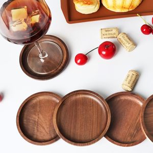 100% Natural Walnut <b>4</b> Inch Wooden Coasters <b>Set</b> 6 Pack with Anti-Scratch Backing <b>for</b> <b>Dining</b> Room Coffee <b>Table</b> Home Decor - Product Image 4