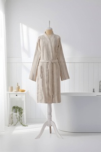 Peignoir en coton turc Santorini, rayures bronzées, style kimono - Product Image 5