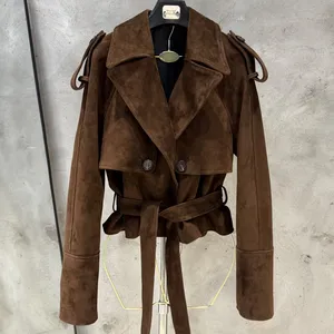 Nuevo Abrigo Corto Transpirable de Corte Entallado para Mujer 2026, Elegante Moda Otoñal con Botones Distintivos y Cinturón Ajustable de Poliéster - Product Image 5