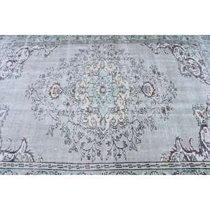 Alfombra Turca Vintage de 5.8x8.4 pies, Alfombra Azul a Cuadros - Product Image 5