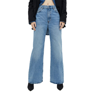 Taille haute Vintage lavé femmes droite jambe large jean classique bureau porter Denim pantalon pour femmes avec poches taille OEM - Product Image 2