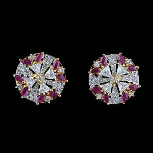 American Diamond Ear <b>Tops</b> - <b>Silver</b> & Red - Product Image 1