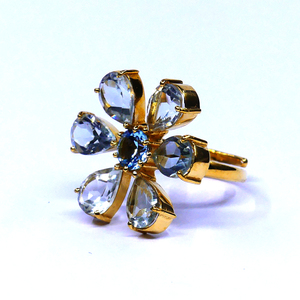 Vêtements de mariage pour femmes classiques Bague en argent sterling 925 plaquée or avec améthyste verte Topaze bleue Gemstone Bijoux à la mode - Product Image 2