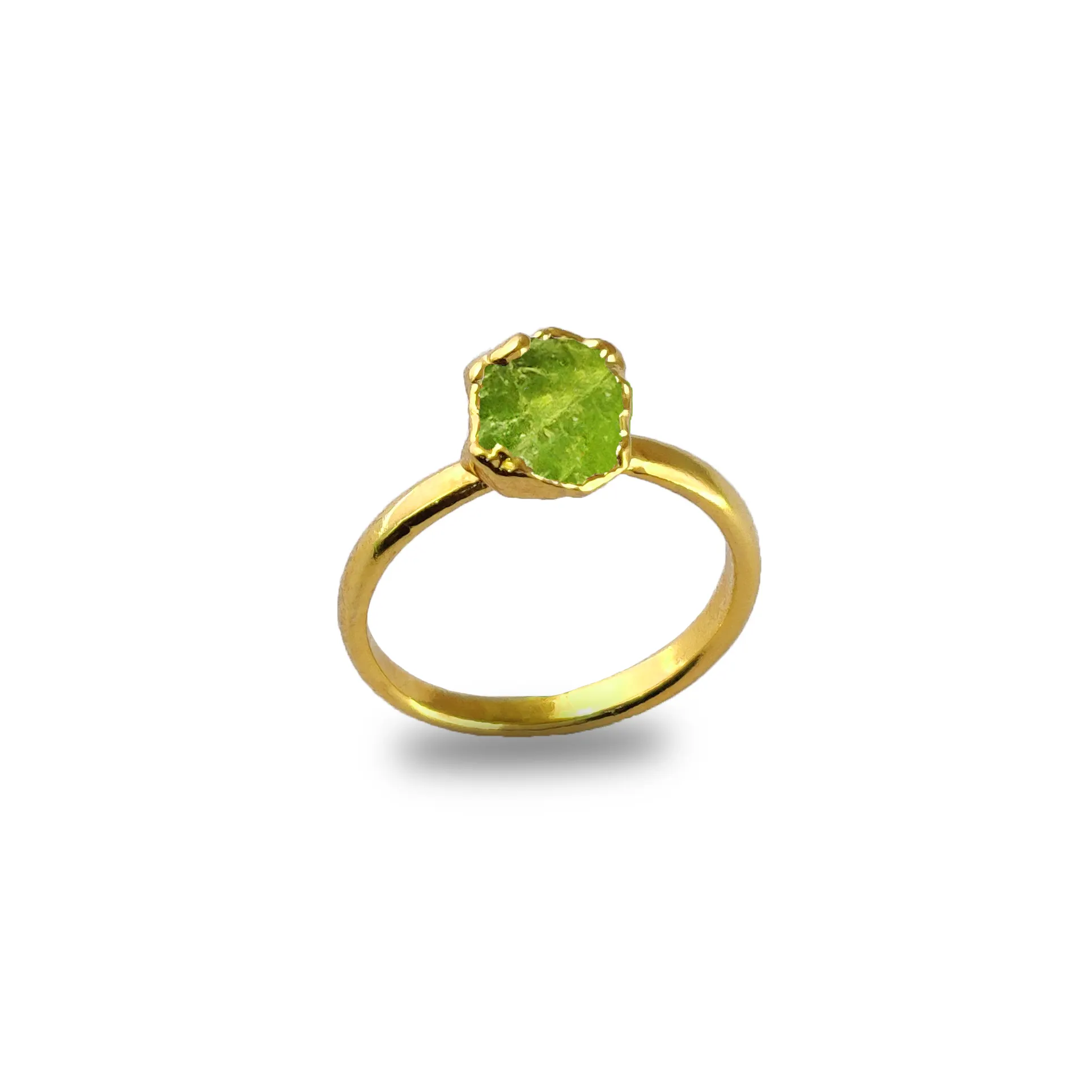 Peridot Ring 925 Sterling Silver Gold Vermeil Rough Birthstone Gold Electroplated Ring Gemstone Silver Raw Peridot Gemstone Ring