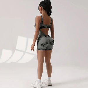 U-Neck Open Back Design High-Stretch <b>Tie</b>-Dye Activewear For Spring Summer, <b>Slim</b> Fit Perfect for Yoga & Workout Wear Body Suit - Product Image 6