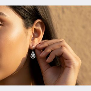 1.00CTW, Round, Cluster/Prong/Pave, Halo Cluster Drop / <b>Leverback</b> Dangle - Product Image 1