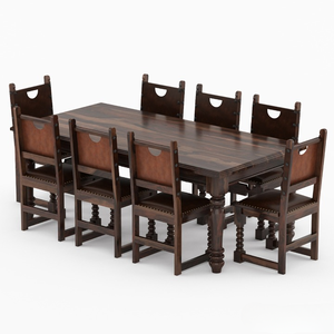 Juego de Mesa y Sillas de Comedor Rústico Moderno de Madera de Teca Maciza para 8 Personas con Asientos de Cuero, Muebles de Comedor Hechos a Mano y Personalizados - Product Image 2