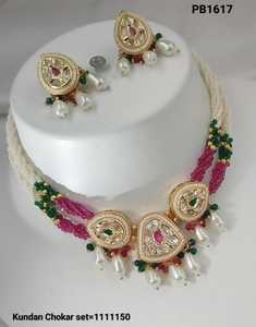 Indian Fancy tradicional Kundan Drop & Motipearl tono dorado Kundan perla gargantilla collar pendiente conjunto con para mujeres y niñas - Product Image 3