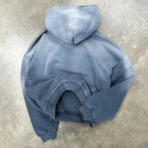 Pull à capuche pour hommes en détresse poids lourd 480 500gsm éponge française Double couche lavé à la pierre recadrée soleil délavé à capuche pour hommes - Product Image 2