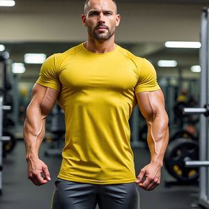 T-shirt de sport à manches courtes pour homme, vêtements de fitness pour la salle de sport, t-shirt de musculation ajusté, polyester/coton respirant, séchage rapide - Product Image 4