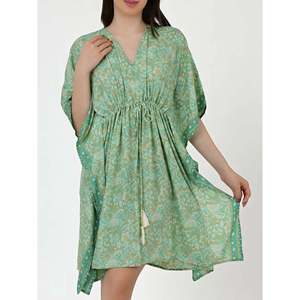 Women's Luxury Boho Chic Summer Kaftan Silk Blend Short <b>Dress</b> Loose Fit Beach Coverup Mini <b>Dress</b> for Lounge Wear for Swimwear - Product Image 3