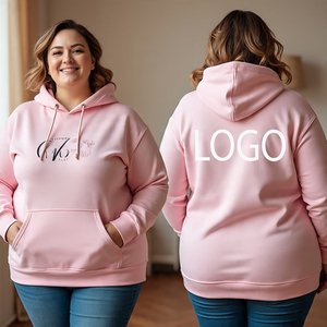 100% coton grande taille pull à capuche surdimensionné pour femmes avec logo personnalisé polaire douce avec capuche manches longues et poche kangourou - Product Image 2