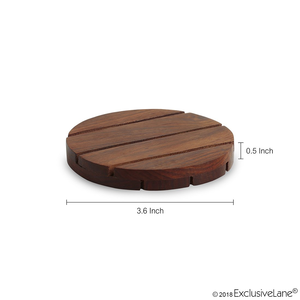 Wooden <b>Dining</b> <b>Table</b> Top Coasters Brown Wood Rounds Handcrafted <b>Set</b> of Four <b>Rustic</b> Pieces For Home Office From India - Product Image 5
