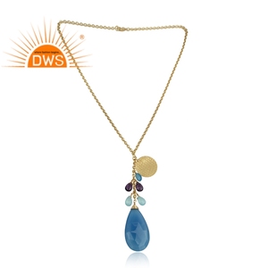 สร้อยคอจี้อัญมณีหลากสีชุบทอง18K ดีไซน์ทำด้วยมือล่าสุด - Product Image 2