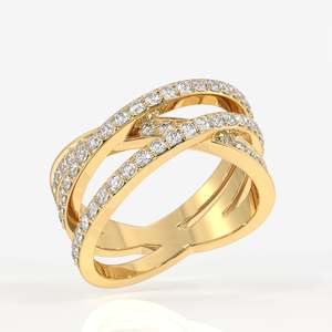 9K Gold Wedding Band with Round Cut Moissanite Diamond 3 Row <b>Ring</b> - Product Image 2