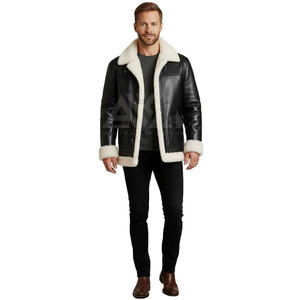 Chaqueta Bomber de Piel de Oveja para Hombre, Estilo Aviador, con Cuello de Piel, Ropa de Invierno, OEM ODM - Product Image 2