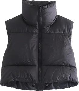 Chaqueta sin mangas recortada Reversible para mujer, el mejor chaleco acolchado de Material, cuello alto con cremallera, ropa exterior, corte perfecto, precio bajo - Product Image 1