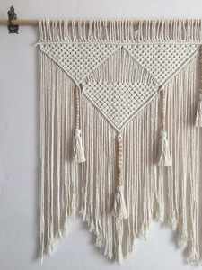 Tapiz de algodón bohemio para colgar en la pared de macramé hecho a mano de Color blanco para decoración de pared, arte de decoración del hogar para sala de estar y dormitorio - Product Image 2