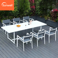 Table de salle à manger rectangulaire en aluminium d'extérieur, portable, imperméable, en métal, avec 6 chaises pour restaurant, hôtel, salle à manger