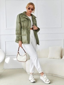 Women's Fashionable <b>Winter</b> Warm <b>Thick</b> Puffer Jacket Long Sleeves Full Zipper Breathable Woven <b>Coat</b> Solid Pattern Windproof - Product Image 3