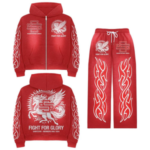 Survêtement décontracté pour homme d'hiver avec impression intégrale, capuche zippée, pantalon large, 100% coton, haute qualité, personnalisable - Product Image 6