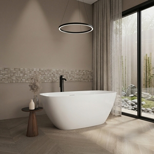 Baignoire autoportante en acrylique moderne et écologique blanche FW-3302 pour salle de bain d'appartement - Product Image 1