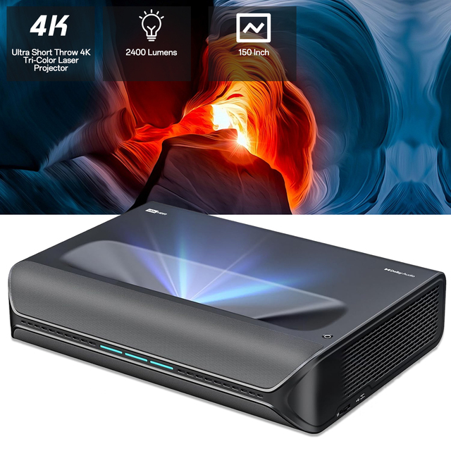 Ultra Short Throw 4K 2400 Lumens Tri-Color Laser Projector for NexiGo Aurora Pro