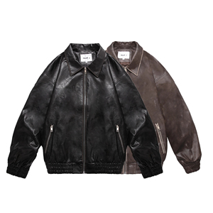 Chaqueta Bomber de Cuero PU Negra para Hombre, Cierre de Cremallera, Cuello Camisero, Manga Regular, Estilo Moto, Ropa de Otoño - Product Image 6