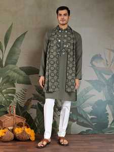Wholesale Indian Traditional Kurta Pajama for <b>Men</b> Ethnic <b>Wear</b> Cotton Kurta Pajama Set with Embroidery for Wedding Party <b>Festival</b> - Product Image 2