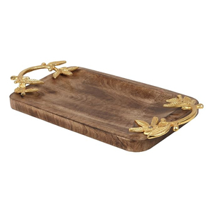 ถาดไม้มะม่วงสีน้ำตาลสุดสร้างสรรค์พร้อมที่จับทองเหลืองถาดเสิร์ฟเส้นก๋วยเตี๋ยวอาหารจานด่วนสำหรับอุปกรณ์ครัว - Product Image 2