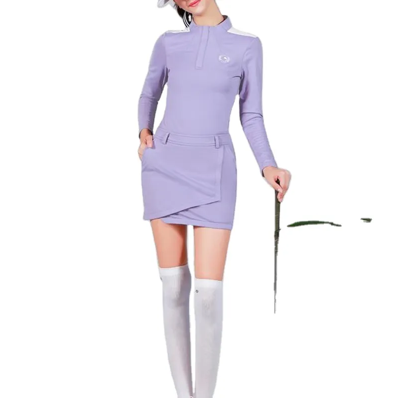 2022 Golf dress Women's long-sleeved top fashion dress slimming purple skirt suit golf dress with custom design polo shirt