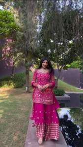 Robe de costume pour femmes, Faux Georgette avec broderie, Style Plazzo, indien, Salwar, Kameez - Product Image 2