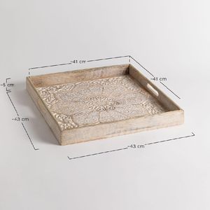 Plateau de service en bois artisanal indien, écologique, avec un design carré classique, pour un usage quotidien et pour offrir en cadeau - Product Image 2