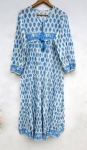 Bloc de coton imprimé robe femmes porter main bloc imprimé longue robe été porter décontracté tunique ample et coupe confortable robe - Product Image 4