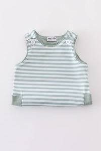 Vêtements pour enfants Jonjon Honeydew à rayures sauge barboteuse pour bébé garçon Spandex/coton lavable brodé personnalisé tenue pour bambins - Product Image 5
