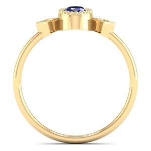 Anillos de Oro Amarillo de 14K con Zafiro Azul Ovalado de 0.35 Quilates y Certificado GRA para Mujer, Joyería de Moissanita REYES Sparkling - Product Image 4