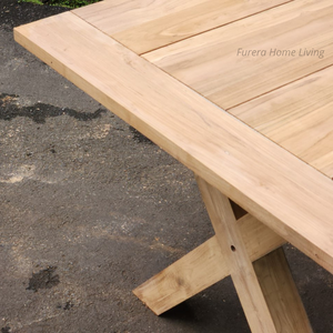 โต๊ะรับประทานอาหารไม้สักแข็งกลางแจ้งสไตล์โมเดิร์นดีไซน์ขาไขว้ทนทานและแข็งแรงเฟอร์นิเจอร์สำหรับสวนชายหาดโรงแรมและวิลล่า - Product Image 4