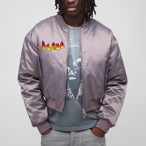 Wholesale 100% <b>nylon</b> custom cropped shiny satin varsity jacket for men's custom embroidered logo lightweight man varsity jacket - Product Image 4