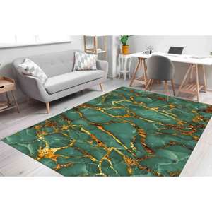 Tapis en marbre vert et or : Décoration moderne pour la maison, tapis doux non tissé - Product Image 3