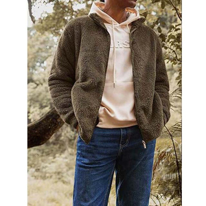 Invierno suave Sherpa Zip Polar Fleece Loose Casual Street Wear logotipo personalizado para la venta Chaquetas de lana polar para hombres - Product Image 4