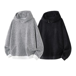 เสื้อสเวตเตอร์ถักมีฮู้ดสไตล์เกาหลีสำหรับผู้ชายเสื้อกันหนาวแบบสวมหัวทรงโอเวอร์ไซส์ลำลองให้ความอบอุ่นมีสไตล์สีทึบ - Product Image 5