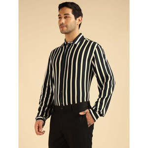 Amanush <b>Men's</b> Black And White Striped Formal Shirt Full Sleeve Turn-down Collar Smart Casual Spring Woven <b>Mens</b> Wear Shirts - Product Image 3
